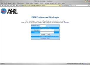 padi professional site login